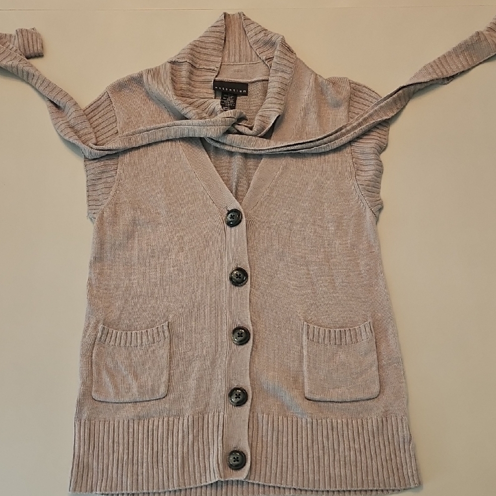 Attention Beige Button-Up Cardigan Vest
